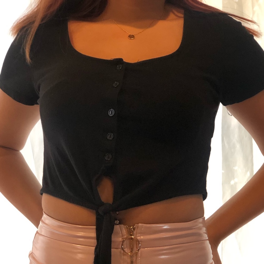 Black button up tie shirt